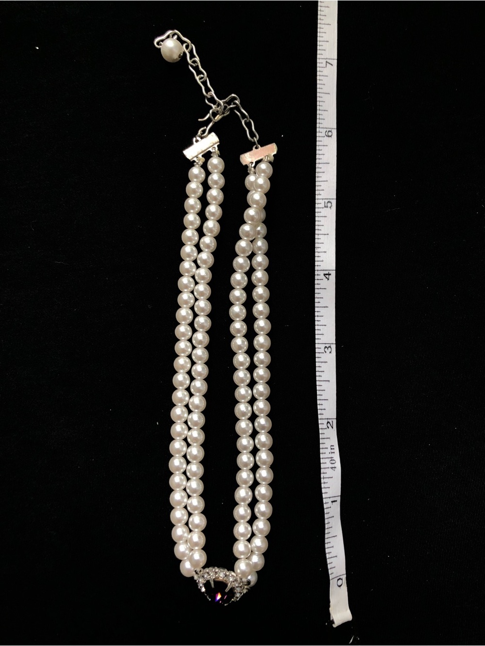 Vintage Pearl and Purple Glass Choker - Picture 5 of 6